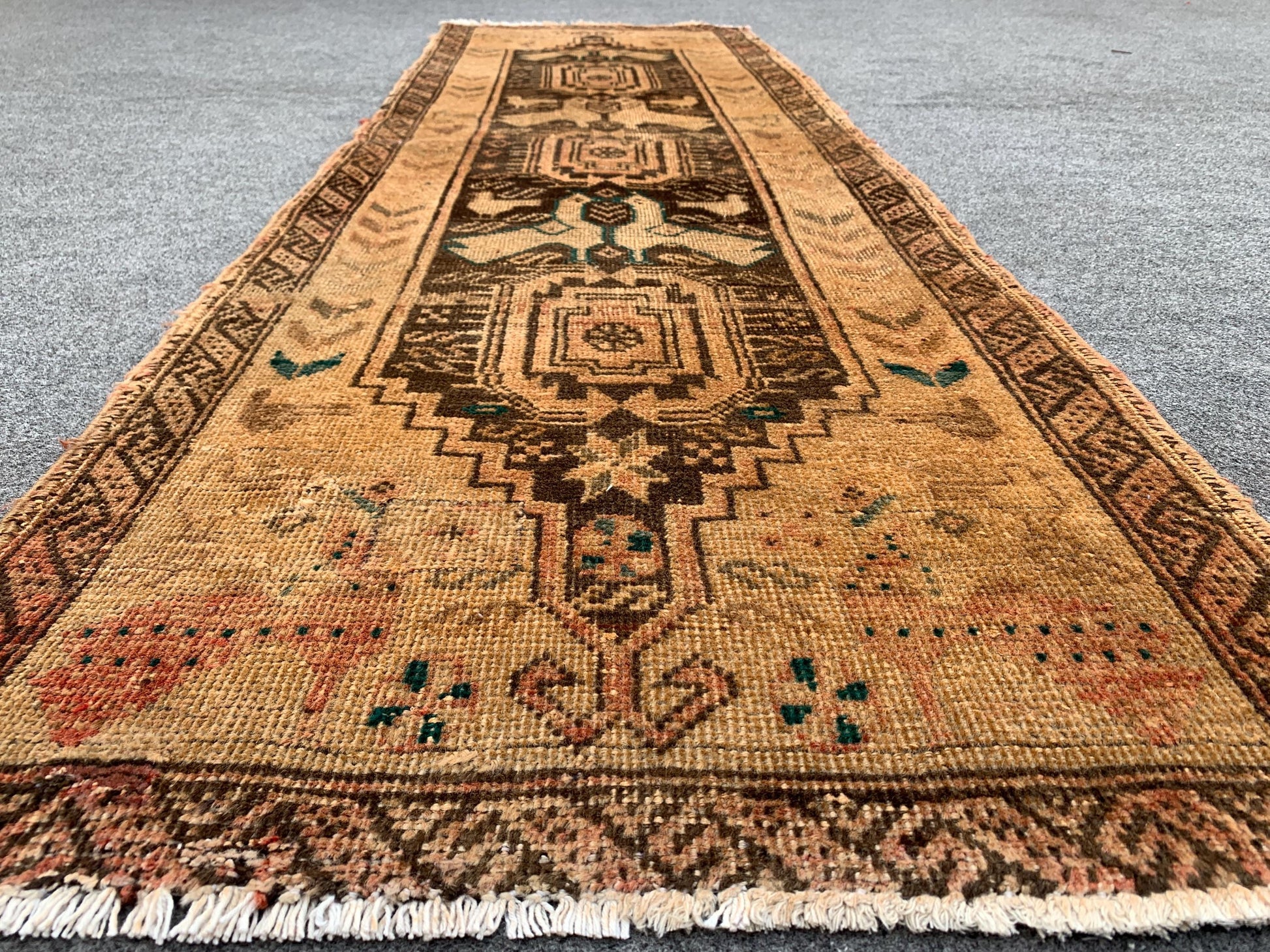 Antique Runner Rug 2x6 Ft Afghan Hand Knotted Runner Rug, Low Pile Rug, Vintage Pictorial Rug, Oriental Wool Rug Bedroom Hallway Runner Rug.