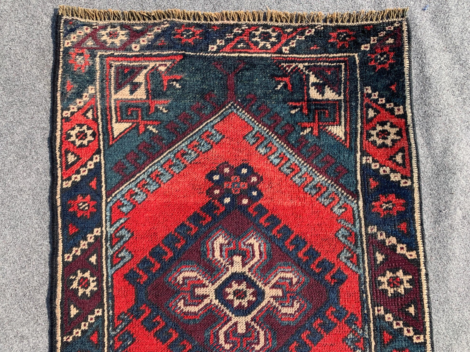 Vintage Runner Rug 2x9 Ft Afghan Hand Knotted Runner Rug, Low Pile Rug, Geometric Area Rug, Antique Oriental Runner Rug, Hallway Runner Rug.