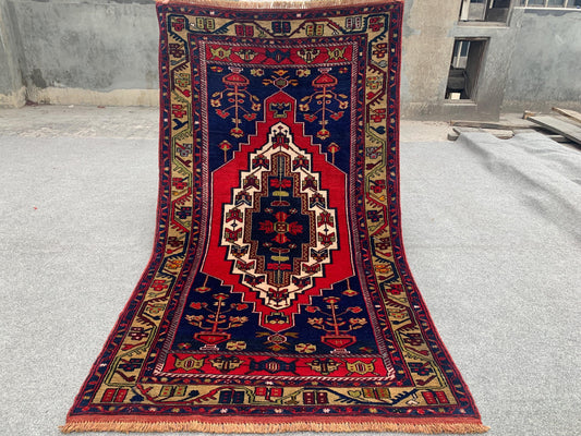Vintage Afghan Rug, 4x7 Ft Floral design Rug, Hand Knotted Wool Rug, Geometric Area Rug, Best for Office Rug, Good Quality Rug, Bedroom Rug.