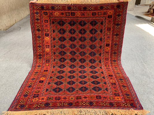 3x4 Ft Natural Hand Knotted kilim Rug, Afghan kilim Rug, Oriental Wool kilim Rug, Red Navy Blue kilim Rug, Home Decor Rug, Bedroom Rug etc.