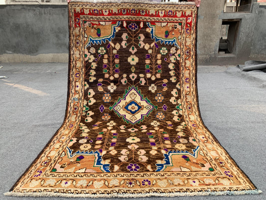 Vintage Rug 3x5 Ft Caucasian design Rug, Afghan Handmade Wool Rug, Geometric Area Rug, Oriental Rug Tribal Rug, Bedroom Kitchen Hallway Rug.