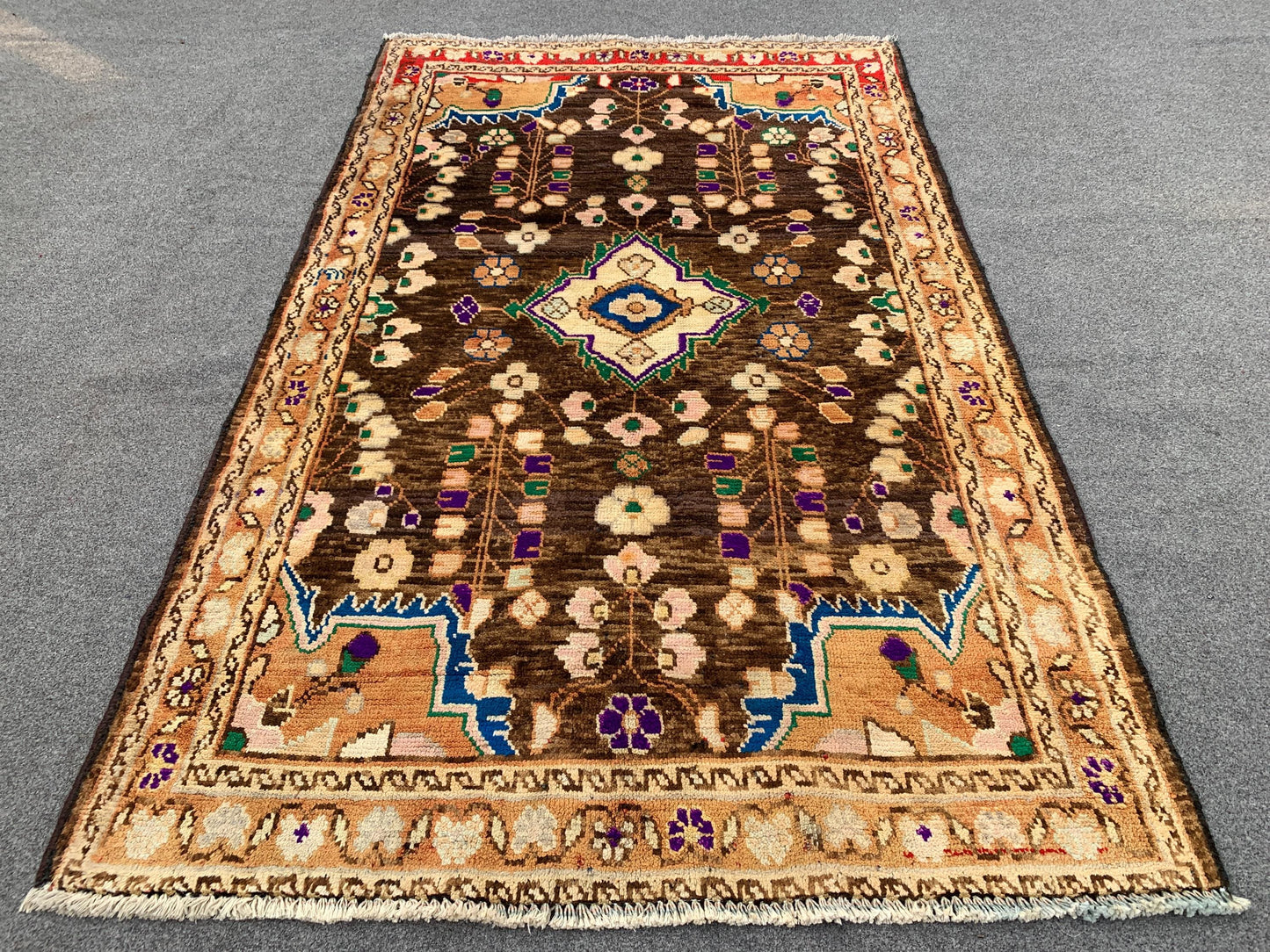 Vintage Rug 3x5 Ft Caucasian design Rug, Afghan Handmade Wool Rug, Geometric Area Rug, Oriental Rug Tribal Rug, Bedroom Kitchen Hallway Rug.