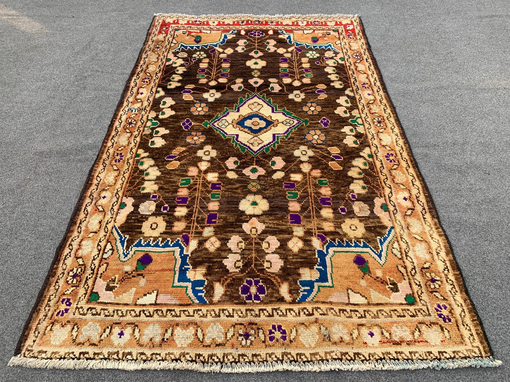Vintage Rug 3x5 Ft Caucasian design Rug, Afghan Handmade Wool Rug, Geometric Area Rug, Oriental Rug Tribal Rug, Bedroom Kitchen Hallway Rug.