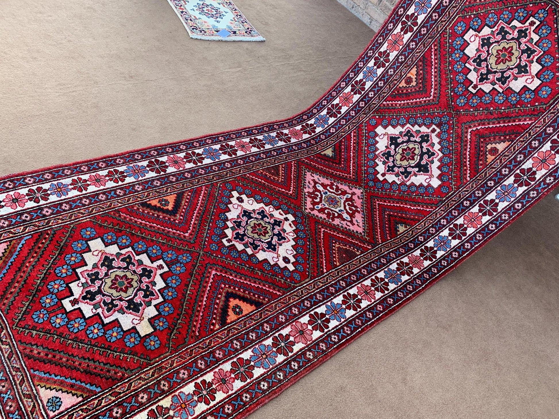 Amazing Afghan Runner Rug 4x10 Ft Hand Knotted Vintage Runner Rug, Geometric Oriental Rug, Turkmen Tribal Rug Hallway Runner Rug 110x310 Cm