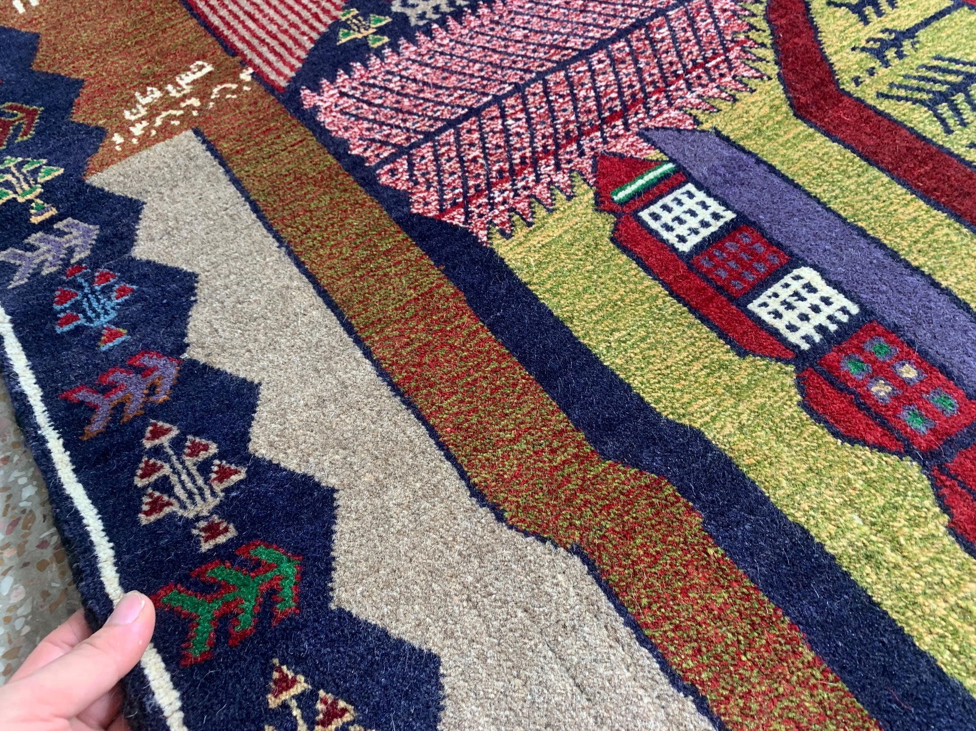 3x4 Ft Vintage Pictorial Rug, Afghan Handmade Rug, Baluchi Oriental Wool Rug, Tree design Rug, Home Decor Rug, Hallway Kitchen Bedroom Rug.