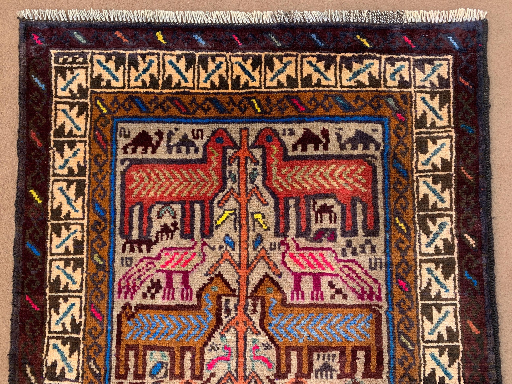 Amazing Pictorial Rug 3x5 Ft Natural Handmade Afghan Rug, Good Pile Rug, Vintage Oriental Wool Rug, Best for Kids Room Rug, Bedroom Rug etc.