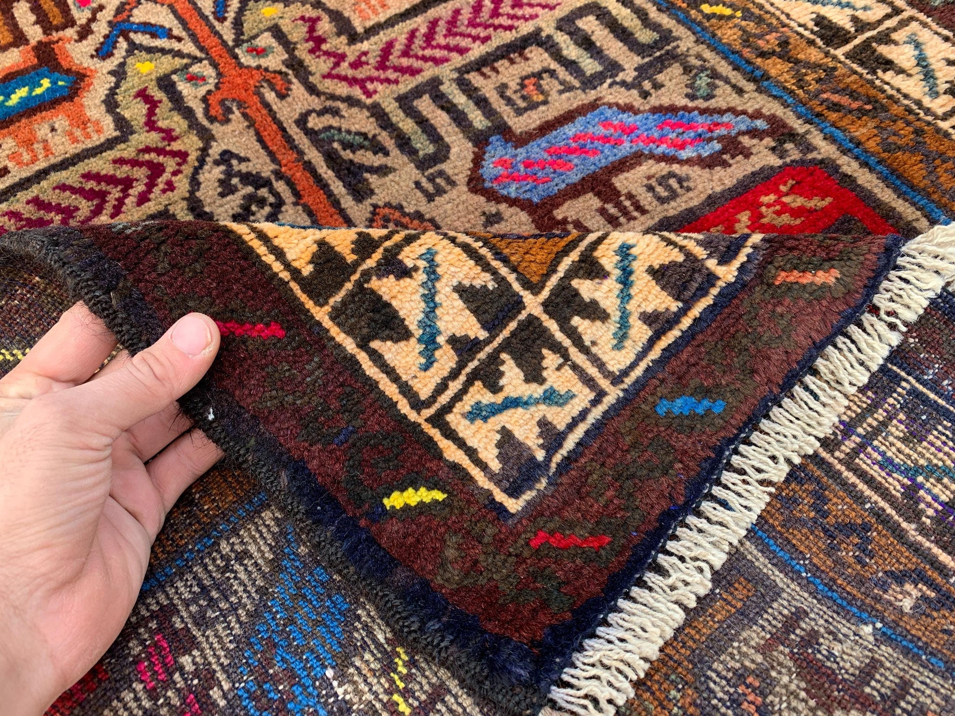 Amazing Pictorial Rug 3x5 Ft Natural Handmade Afghan Rug, Good Pile Rug, Vintage Oriental Wool Rug, Best for Kids Room Rug, Bedroom Rug etc.