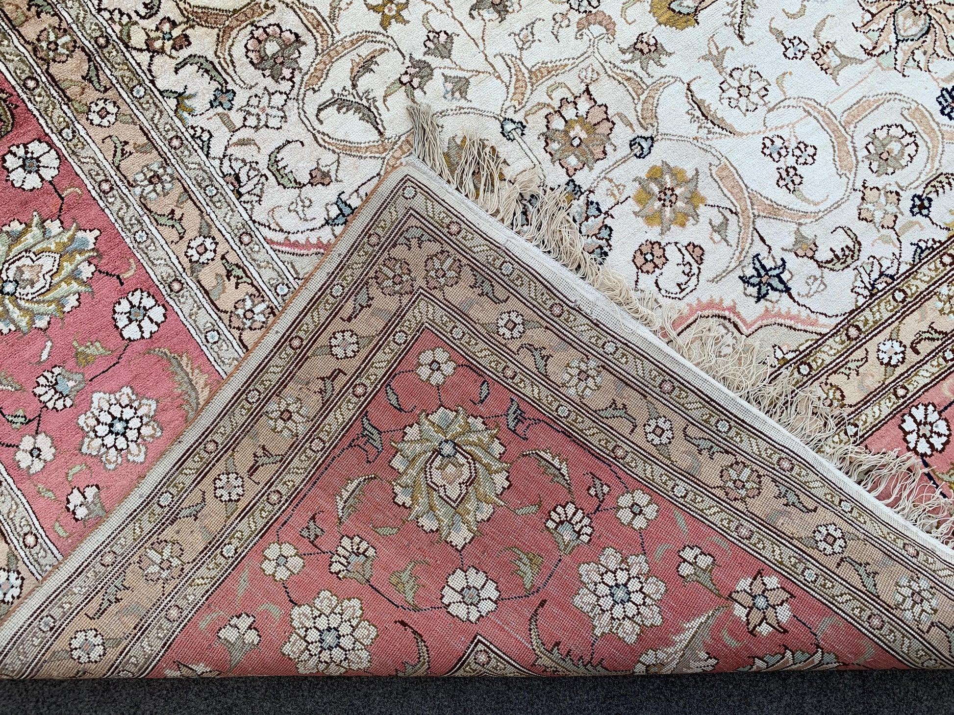 Amazing Large Afghan Silk Rug 9x12 Ft Salmon Ivory pink Hand knotted silk on cotton oriental floral Carpet, Traditional Rug, Living Room Rug