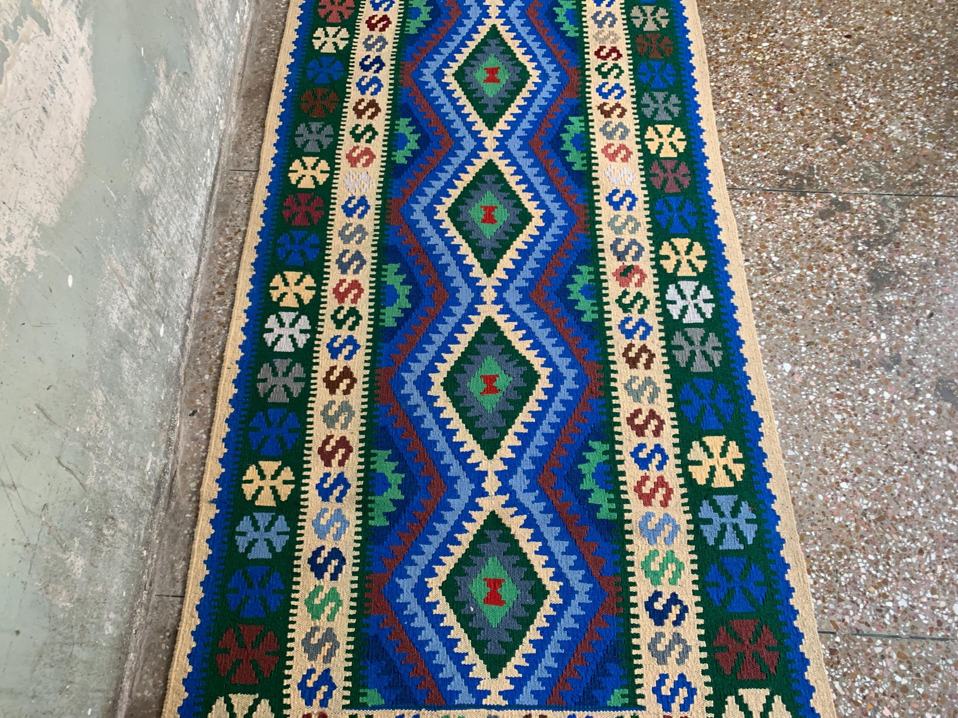 Chobi design kilim Runner Rug, Afghan Handmade kilim Rug, Geometric Wool kilim Rug, Turkmen Tribal Rug, Oriental Rug, Hallway Rug 3x7 Ft