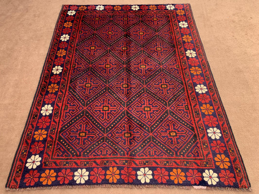 One of a kind Vintage Rug 5x7 ft Afghan Handmade Wool Rug, Oriental Turkmen Rug, Geometric Area Rug Home Decor Rug, Bedroom Living Room Rug.