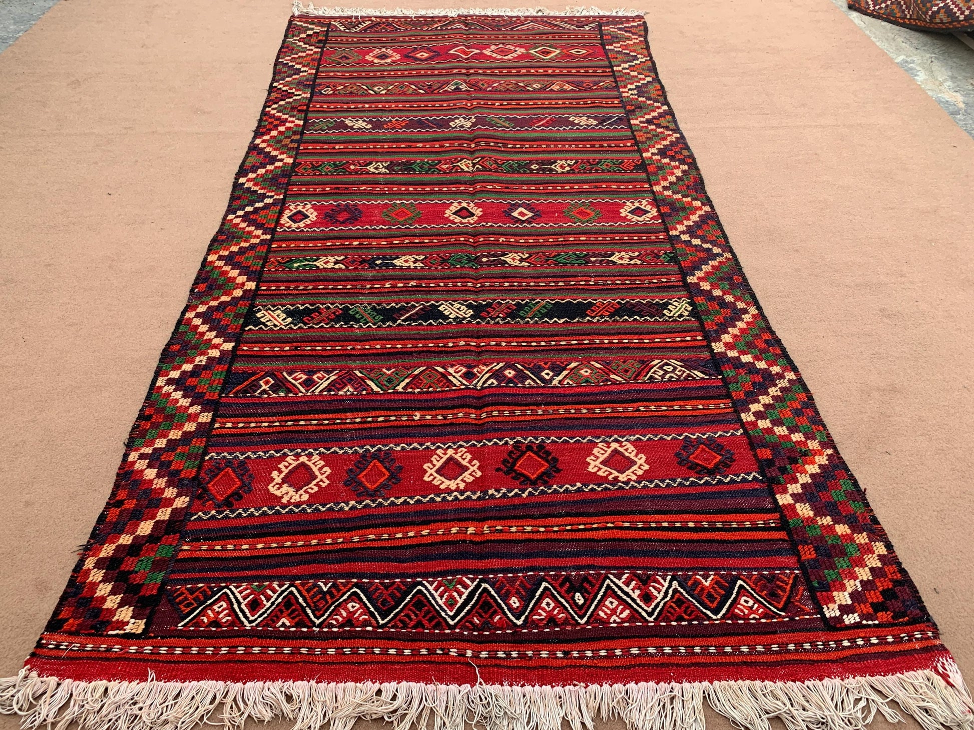 5x10 Ft Antique Afghan kilim Rug, Hand Knotted Wool kilim Rug, Oriental Flatweave kilim Rug, Vintage Striped Rug, Bedroom Living Room Rug.