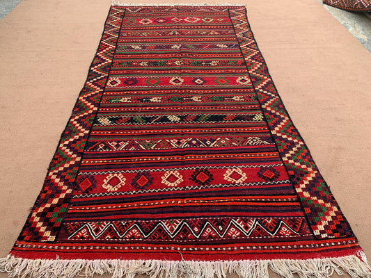 5x10 Ft Antique Afghan kilim Rug, Hand Knotted Wool kilim Rug, Oriental Flatweave kilim Rug, Vintage Striped Rug, Bedroom Living Room Rug.