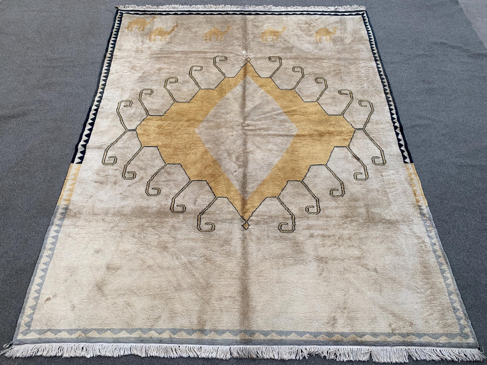 Beige Yellow Silk Rug 6x8 Ft Handmade Afghan Silk Rug, Geometric Area Rug, Turkmen Silk Rug, Soft Pile Rug, Rugs for Bedroom Living Room Rug