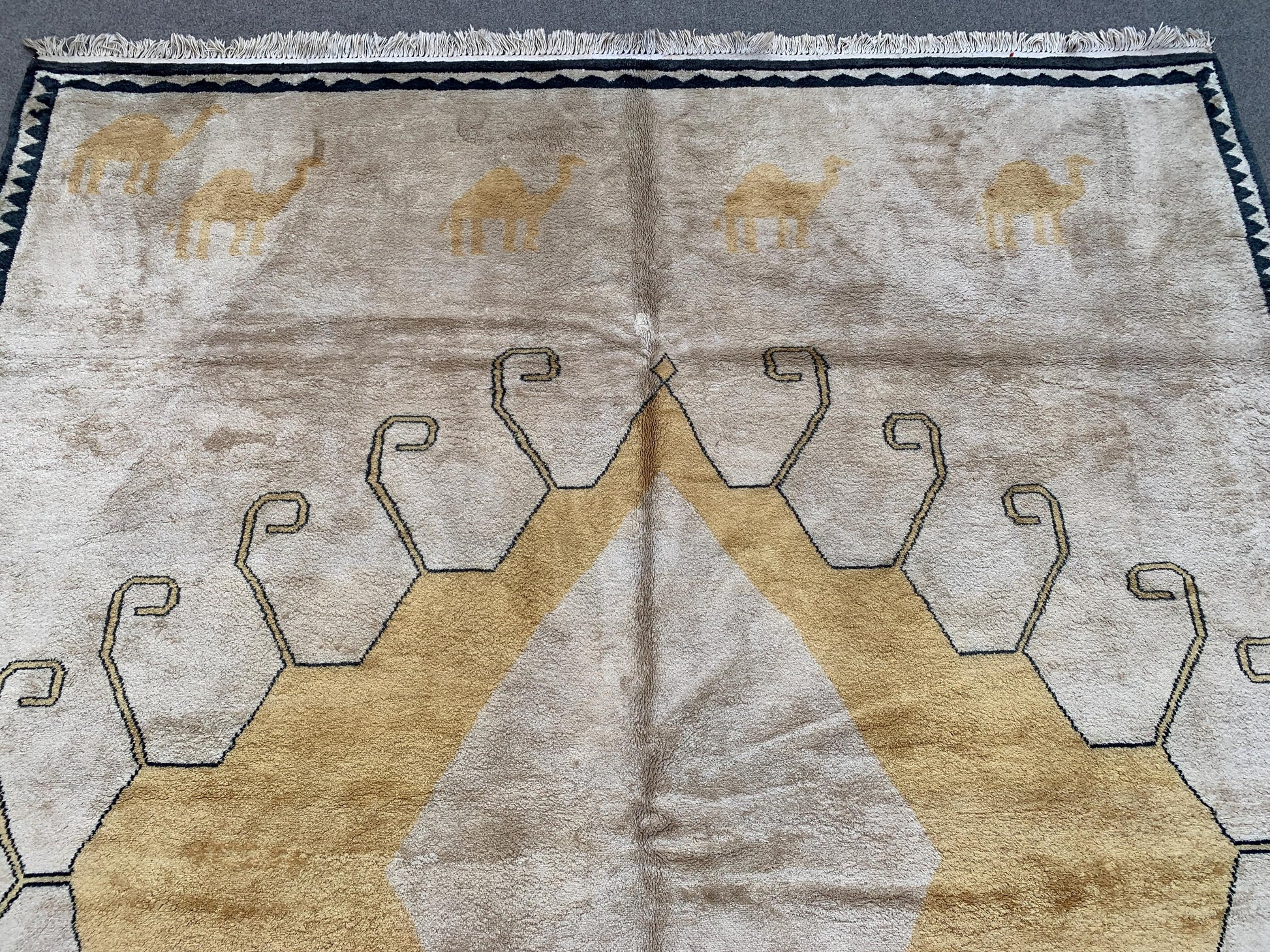 Beige Yellow Silk Rug 6x8 Ft Handmade Afghan Silk Rug, Geometric Area Rug, Turkmen Silk Rug, Soft Pile Rug, Rugs for Bedroom Living Room Rug