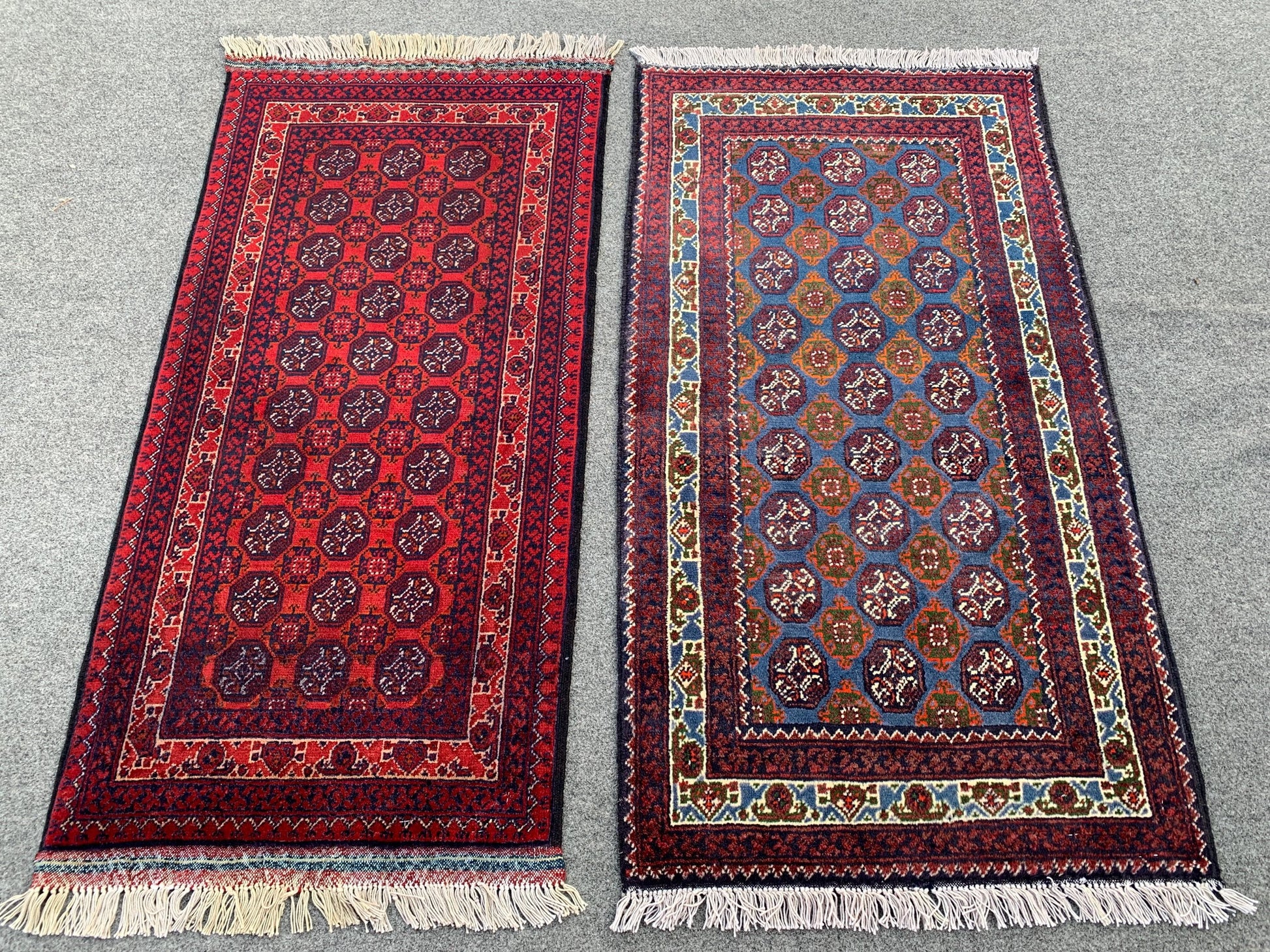 2x3 Ft Small Afghan Rug, Hand knotted Wool Rug, Khoja Roshni Rug Red Blue Rug, Small 2 Piece Rug, Oriental Rug, Rugs for Kitchen Hallway Rug