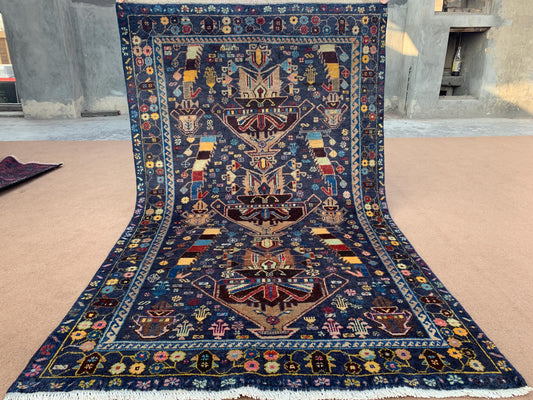 3x6 Ft Antique Afghan Rug, Hand Knotted floral Wool Rug, Low Pile Rug, Oriental Baluchi Rug, One of a kind Vintage Rug, Bedroom Hallway Rug.