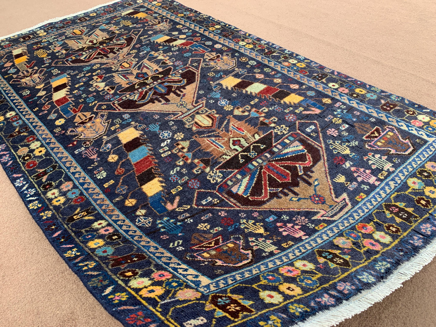 3x6 Ft Antique Afghan Rug, Hand Knotted floral Wool Rug, Low Pile Rug, Oriental Baluchi Rug, One of a kind Vintage Rug, Bedroom Hallway Rug.