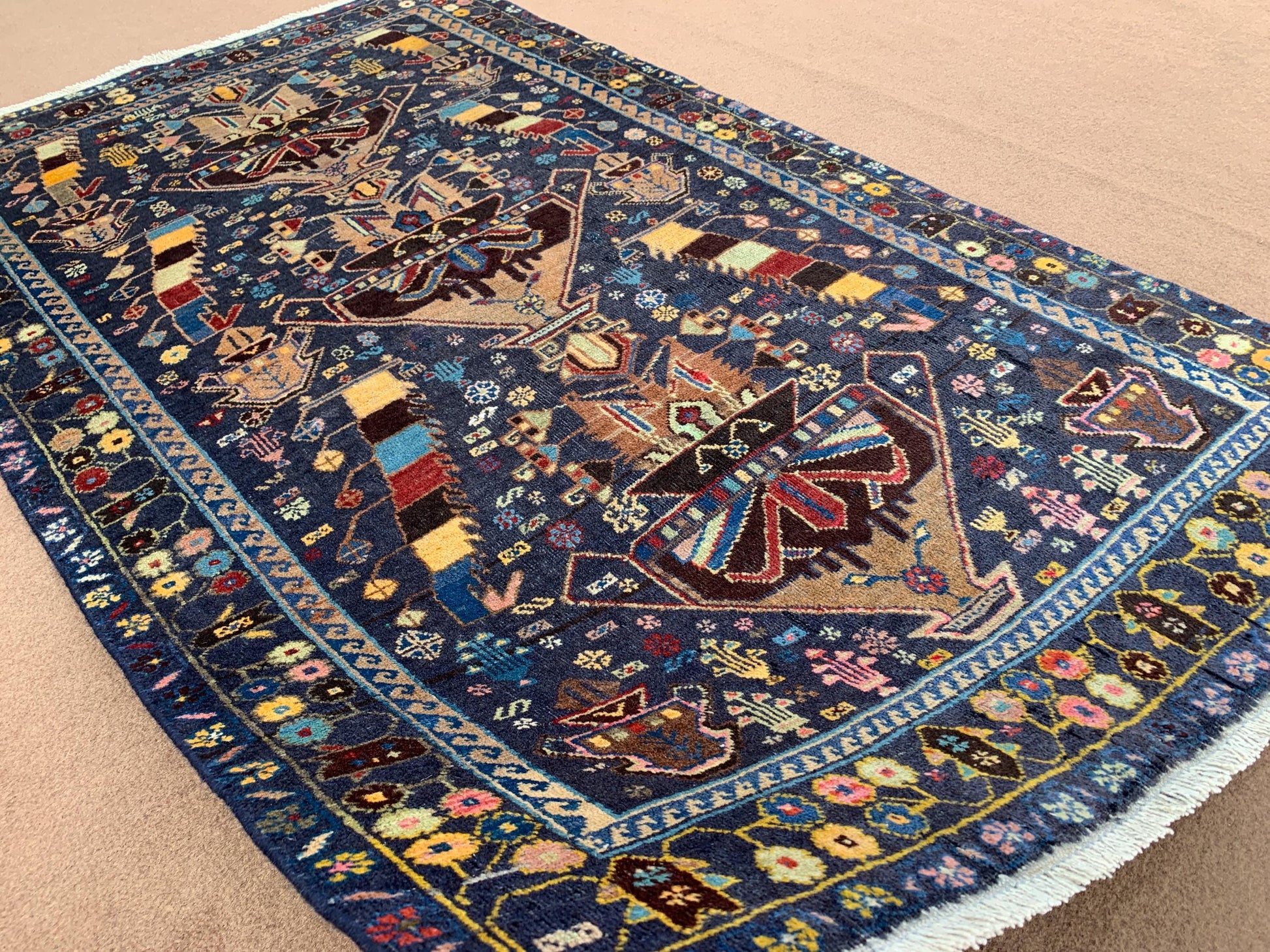 3x6 Ft Antique Afghan Rug, Hand Knotted floral Wool Rug, Low Pile Rug, Oriental Baluchi Rug, One of a kind Vintage Rug, Bedroom Hallway Rug.