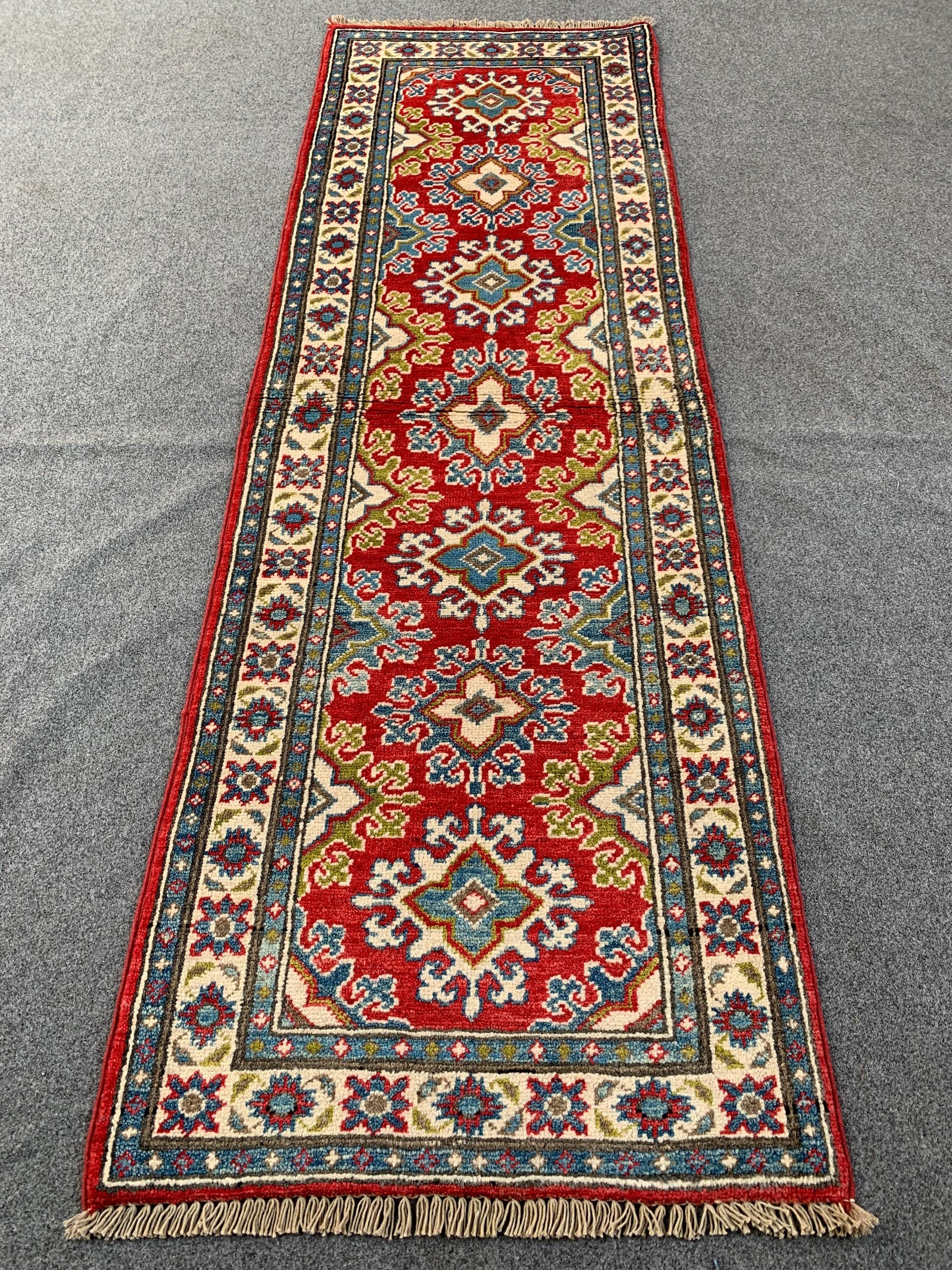 2x6 Ft Afghan Runner Rug, Hand Knotted Runner Rug, Geometric Area Rug, Oriental Vintage Rug, Turkmen Kazak Rug, Bedroom Hallway Runner Rug.