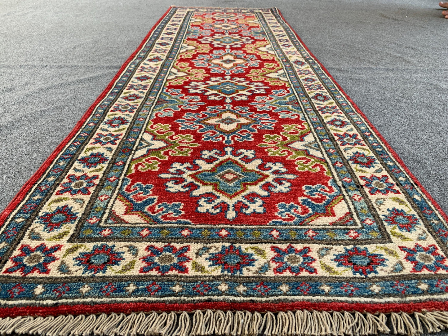 2x6 Ft Afghan Runner Rug, Hand Knotted Runner Rug, Geometric Area Rug, Oriental Vintage Rug, Turkmen Kazak Rug, Bedroom Hallway Runner Rug.