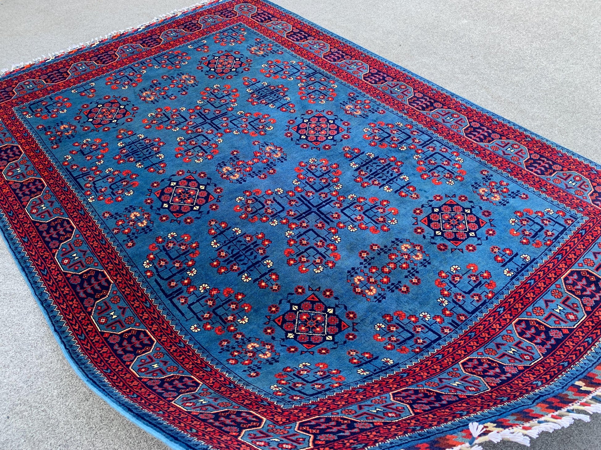 Amazing Bukhara Rug 5x8 Natural Handmade Afghan Rug, Fine Quality Rug, Good Pile Rug, Blue Red Rug, Best for Living Room Bedroom Office Rug,