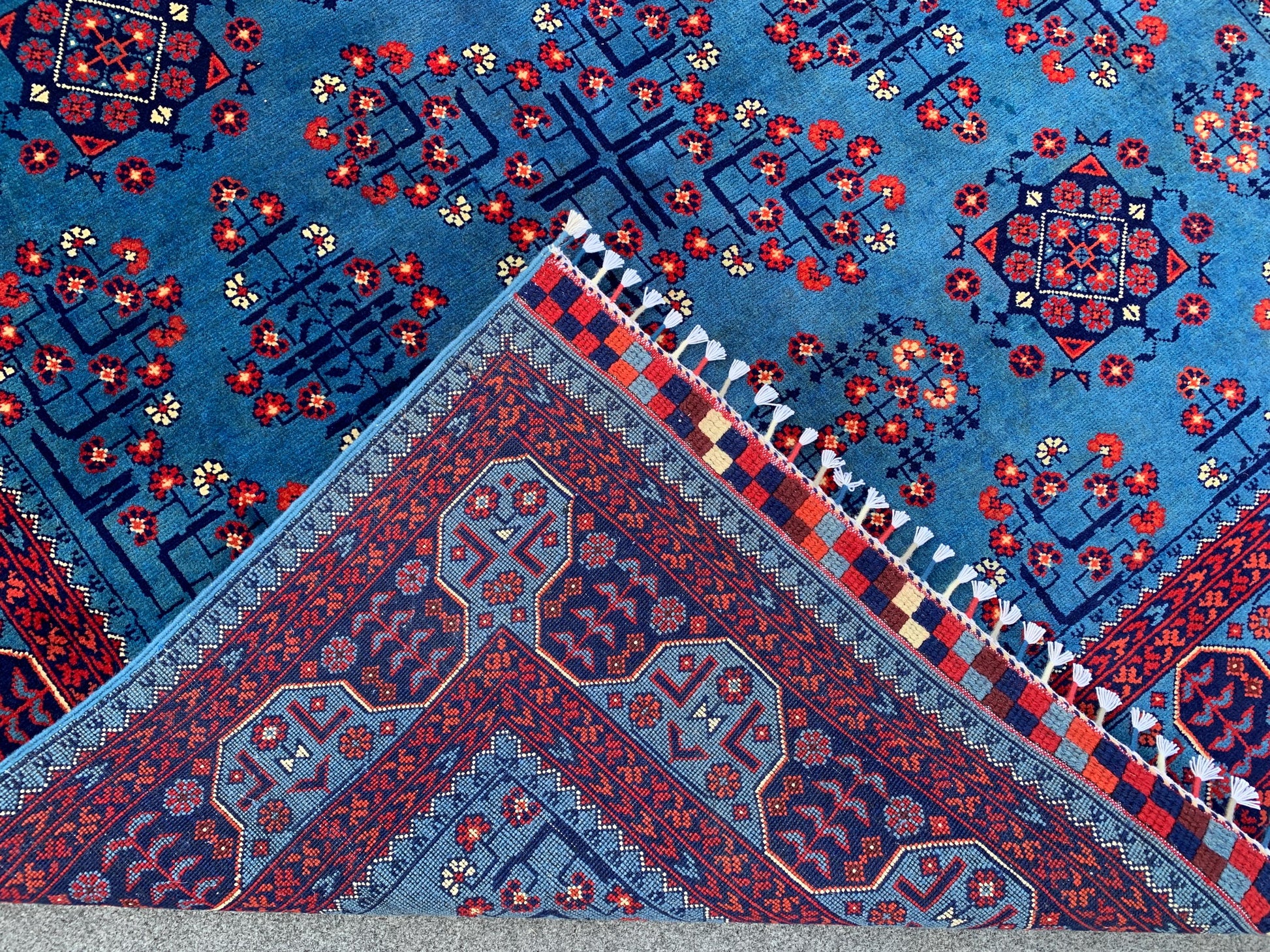 Amazing Bukhara Rug 5x8 Natural Handmade Afghan Rug, Fine Quality Rug, Good Pile Rug, Blue Red Rug, Best for Living Room Bedroom Office Rug,