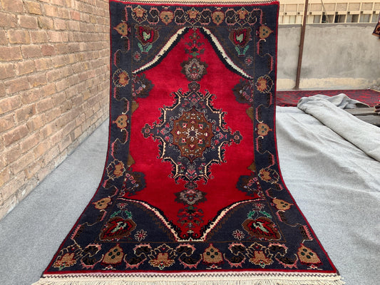 4x7 Ft Vintage Baluchi Rug, Afghan Hand Knotted Rug, Geometric Area Rug, Oriental Wool Rug, High Pile Rug, Rugs for Bedroom Living Room Rug.