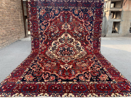 7x10 Ft Antique Tribal Rug, Afghan Hand knotted Wool Rug, Vintage Oriental Rug, Geometric Area Turkmen Rug, Dining Table Rug Living Room Rug