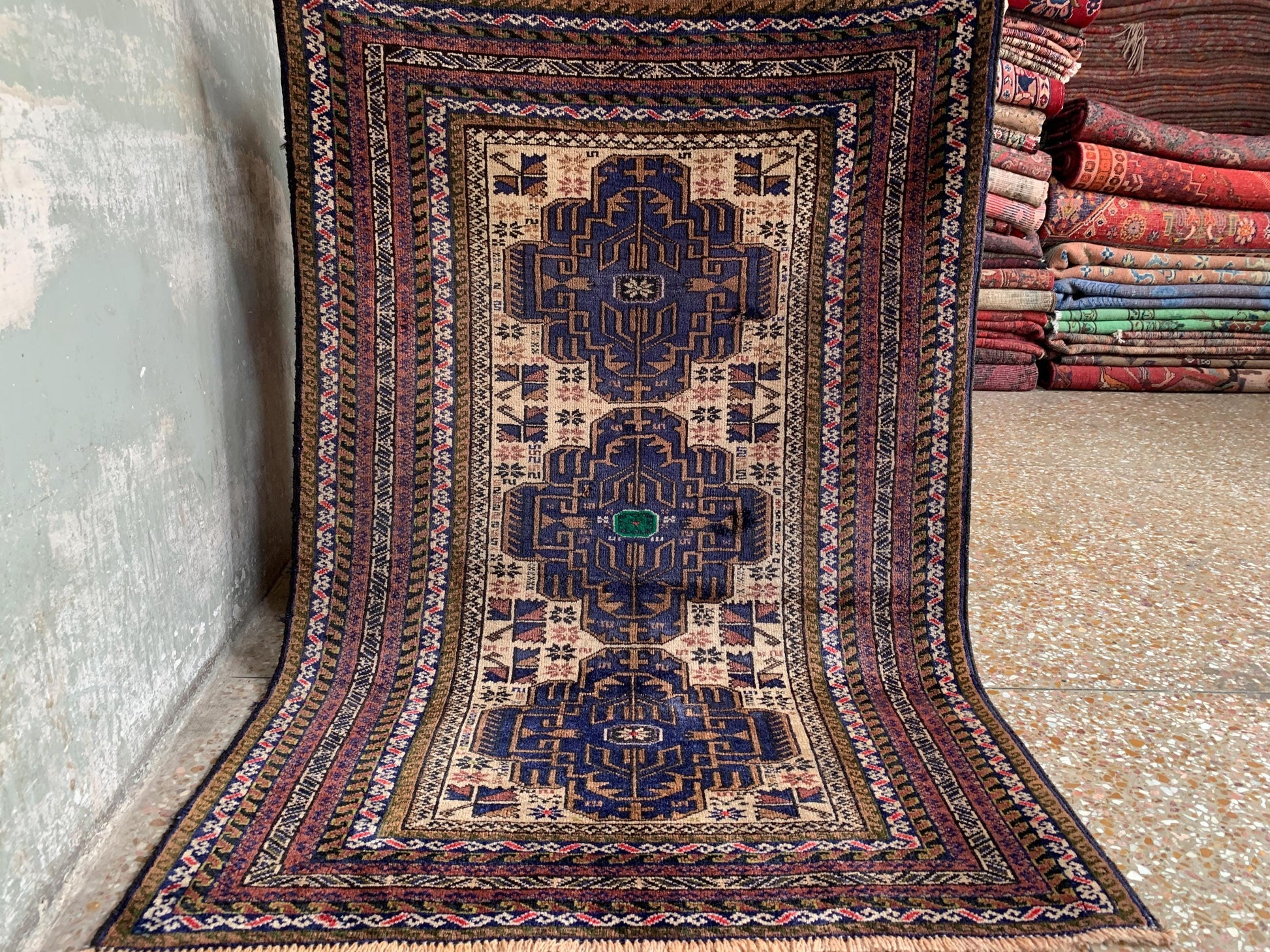 3x4 Ft Vintage Rug, Afghan Hand Knotted Rug, Geometric Area Rug, Baluchi Oriental Wool Rug, Best for Hallway Rug, Good Pile Rug, Bedroom Rug