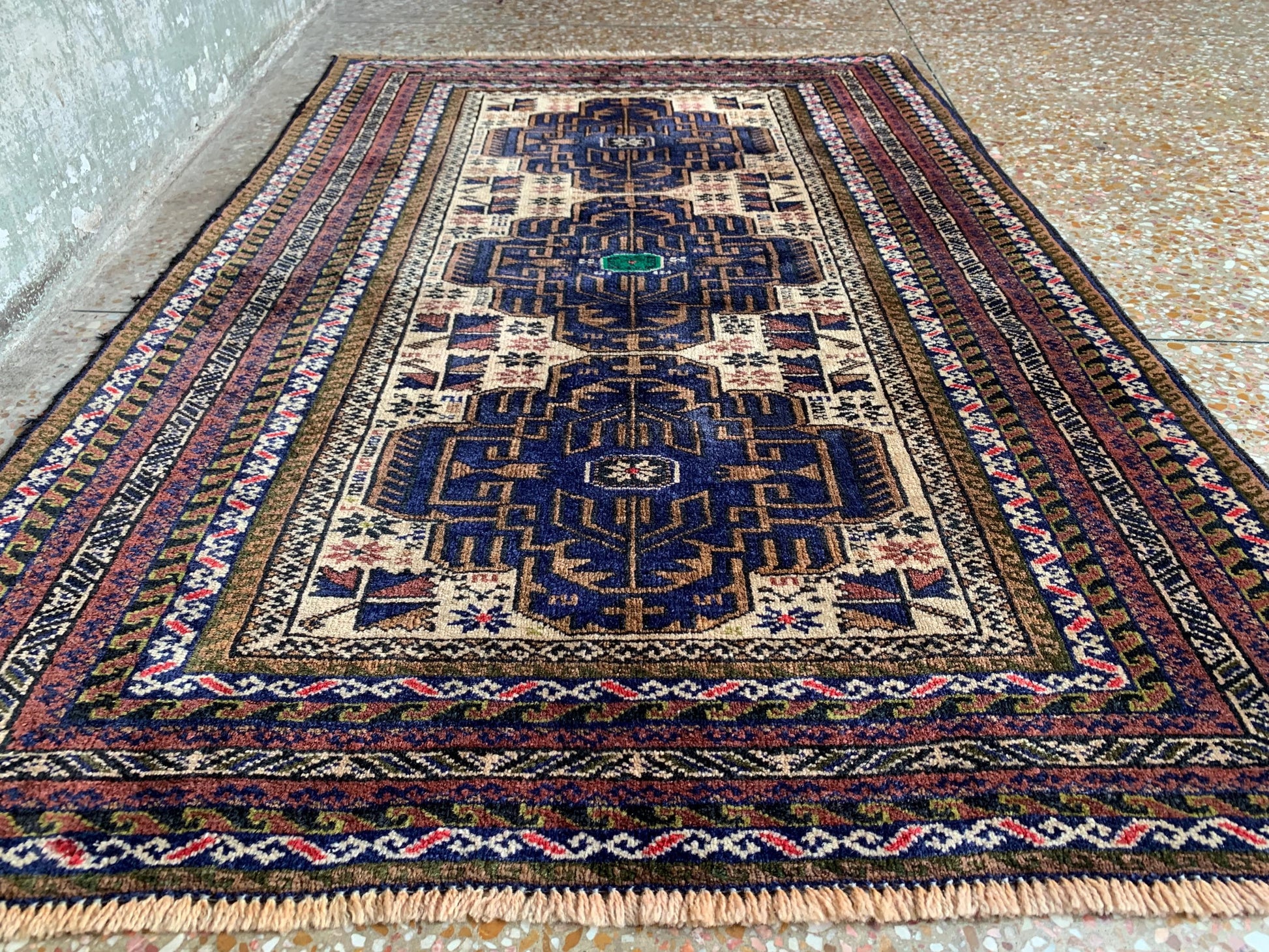 3x4 Ft Vintage Rug, Afghan Hand Knotted Rug, Geometric Area Rug, Baluchi Oriental Wool Rug, Best for Hallway Rug, Good Pile Rug, Bedroom Rug