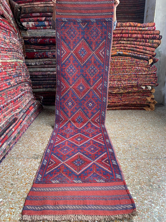 2x8 Ft Vintage Runner Rug, Afghan Hand Knotted Runner Rug, Mashwani Runner Rug, Geometric Area Rug, Oriental Wool Rug, Hallway Runner Rug.
