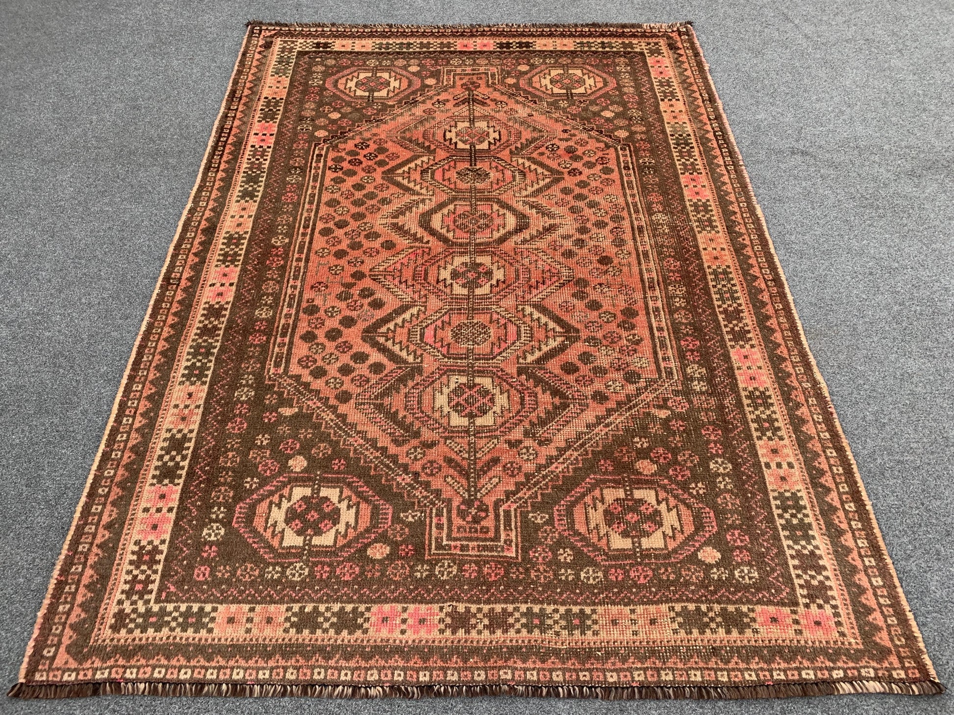 4x5 Ft Antique Caucasian Rug, Afghan Handmade Rug, Low Pile Rug, Oriental Vintage Rug, Turkmen Tribal Rug, Bedroom Rug, Kitchen Hallway Rug.