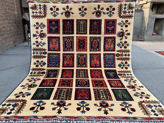 5x6 Ft Amazing Afghan Rug, Natural Hand Knotted Rug, Checkered Floral design Rug, Good Pile Rug, Oriental Wool Rug, Bedroom Living Room Rug.