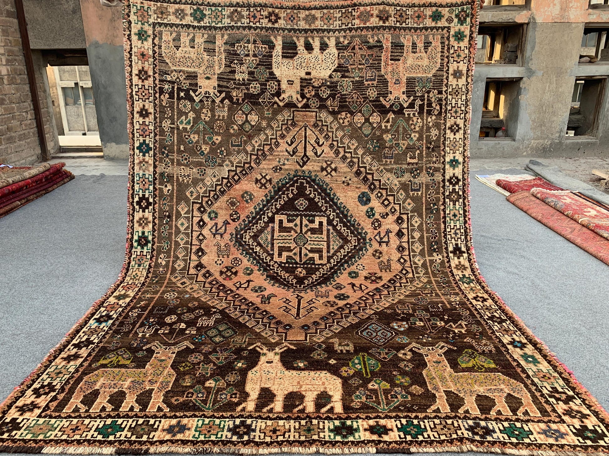 Antique Pictorial Animal Rug 5x8 Ft Caucasian design Rug, Hand knotted Vintage Rug, Oriental Afghan Rug, Turkmen Tribal Rug, Living Room Rug
