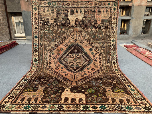 Antique Pictorial Animal Rug 5x8 Ft Caucasian design Rug, Hand knotted Vintage Rug, Oriental Afghan Rug, Turkmen Tribal Rug, Living Room Rug