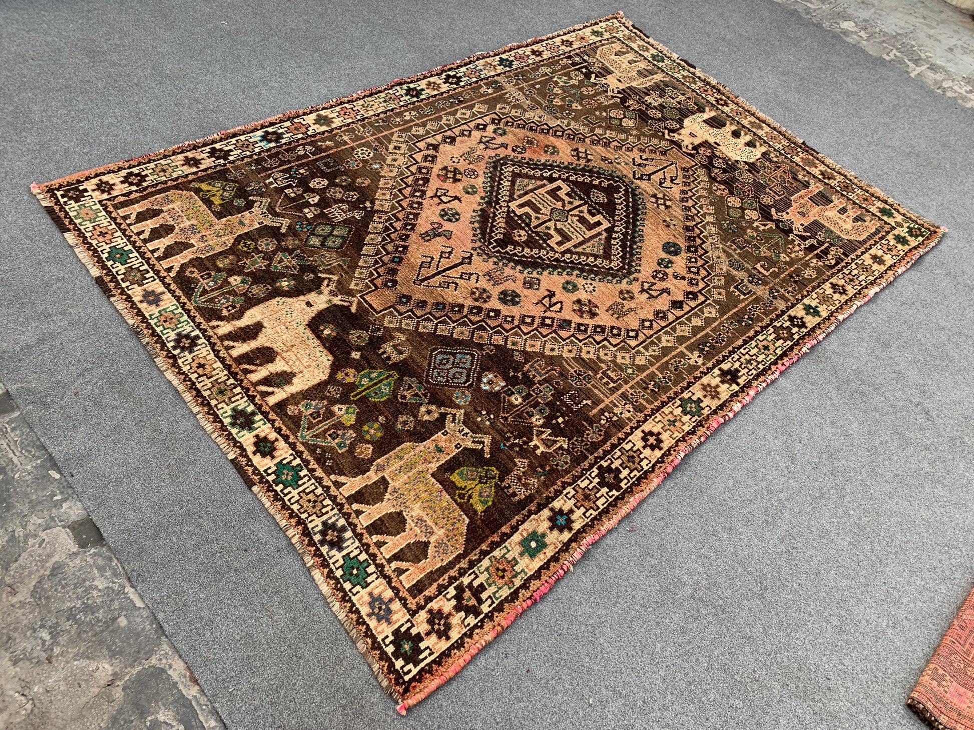Antique Pictorial Animal Rug 5x8 Ft Caucasian design Rug, Hand knotted Vintage Rug, Oriental Afghan Rug, Turkmen Tribal Rug, Living Room Rug