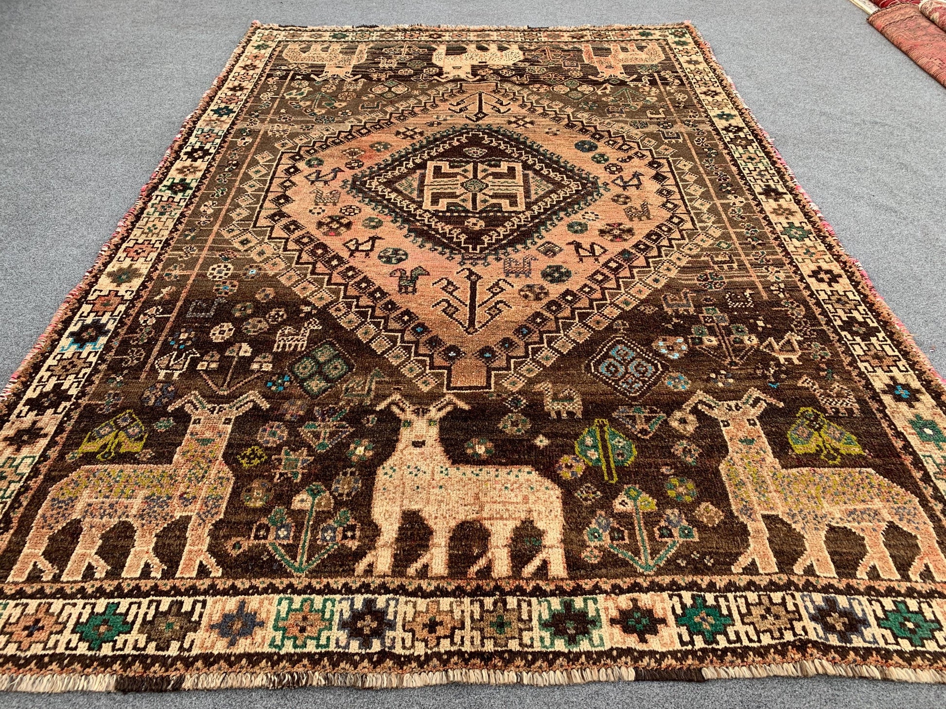 Antique Pictorial Animal Rug 5x8 Ft Caucasian design Rug, Hand knotted Vintage Rug, Oriental Afghan Rug, Turkmen Tribal Rug, Living Room Rug