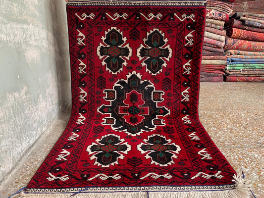 3x5 Ft Vintage Rug, Afghan Handmade Wool Rug, Geometric Area Rug, Oriental Turkmen Rug, Antique Tribal Rug, Rugs for Bedroom Hallway Rug etc