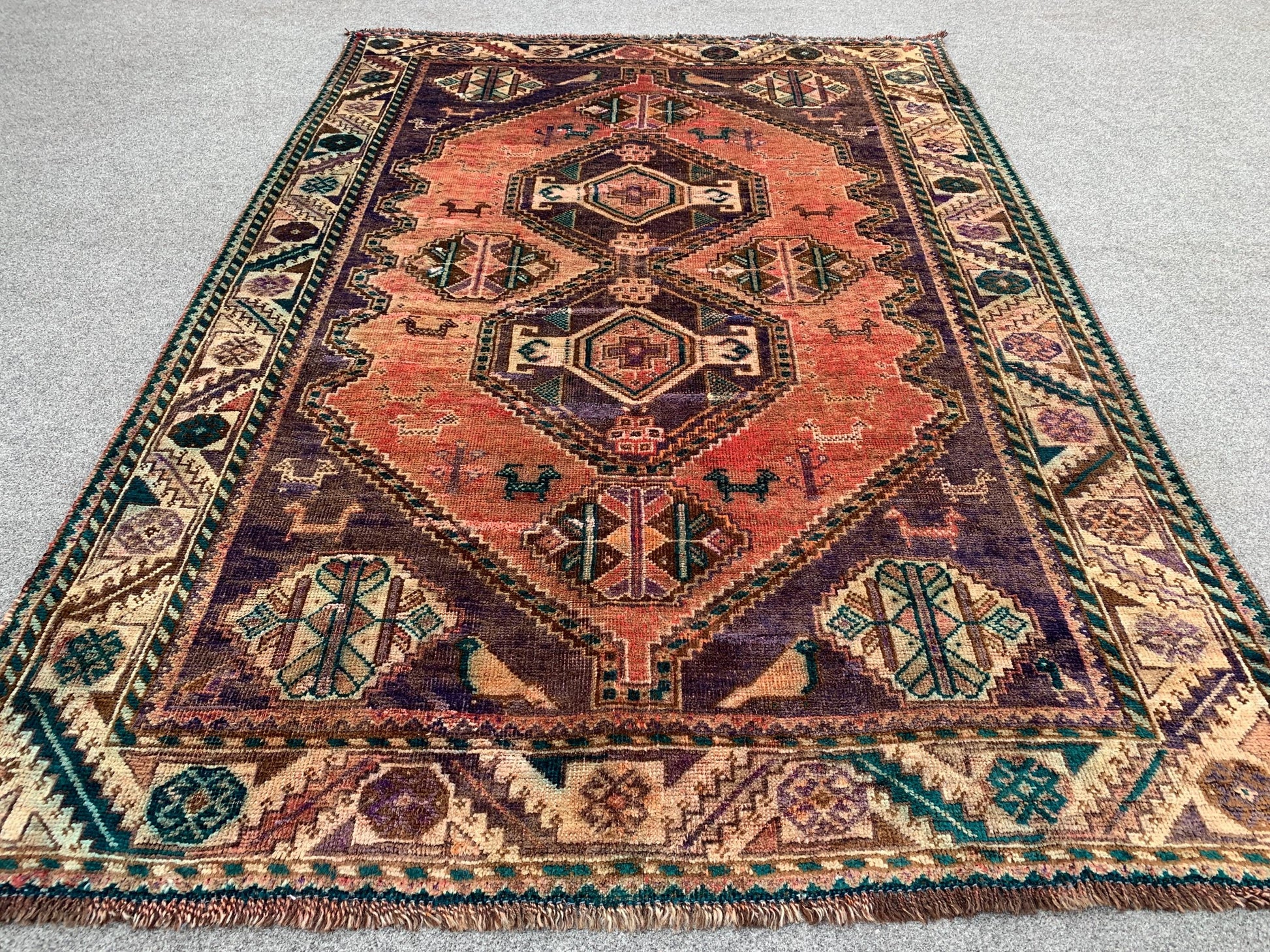 Vintage Rug 4x6 Ft Caucasian design Rug, Afghan Handmade Rug, Low Pile Rug, Oriental Wool Rug, Antique Tribal Rug, Bedroom Rug, Hallway Rug.