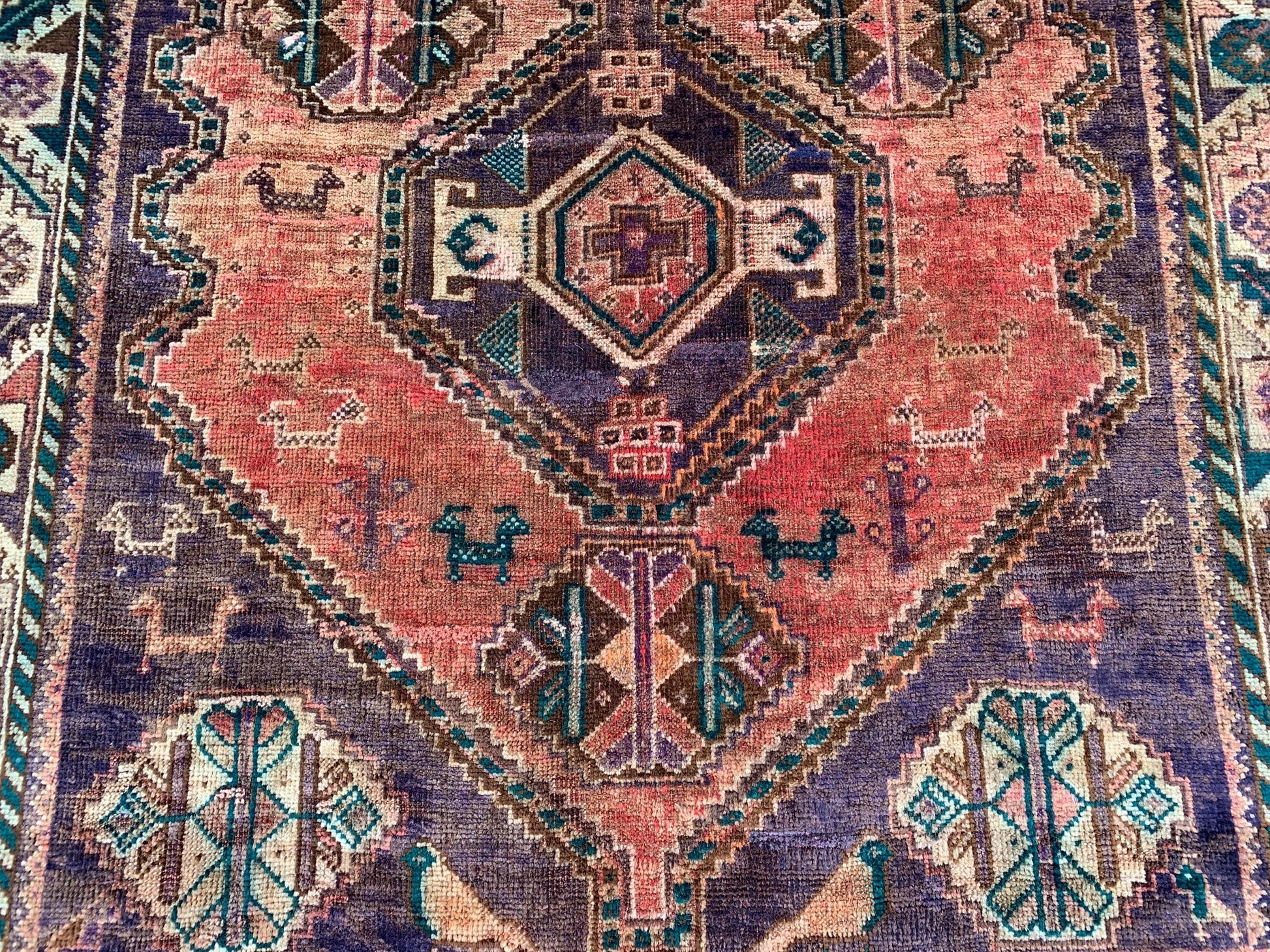 Vintage Rug 4x6 Ft Caucasian design Rug, Afghan Handmade Rug, Low Pile Rug, Oriental Wool Rug, Antique Tribal Rug, Bedroom Rug, Hallway Rug.