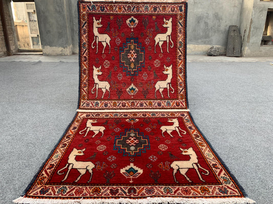 2x4 Ft One of a kind Vintage Rug, Afghan Hand Knotted Rug, Pictorial Animal Rug, Red Rug Oriental Wool Rug, Rugs for Bedroom Hallway Rug etc