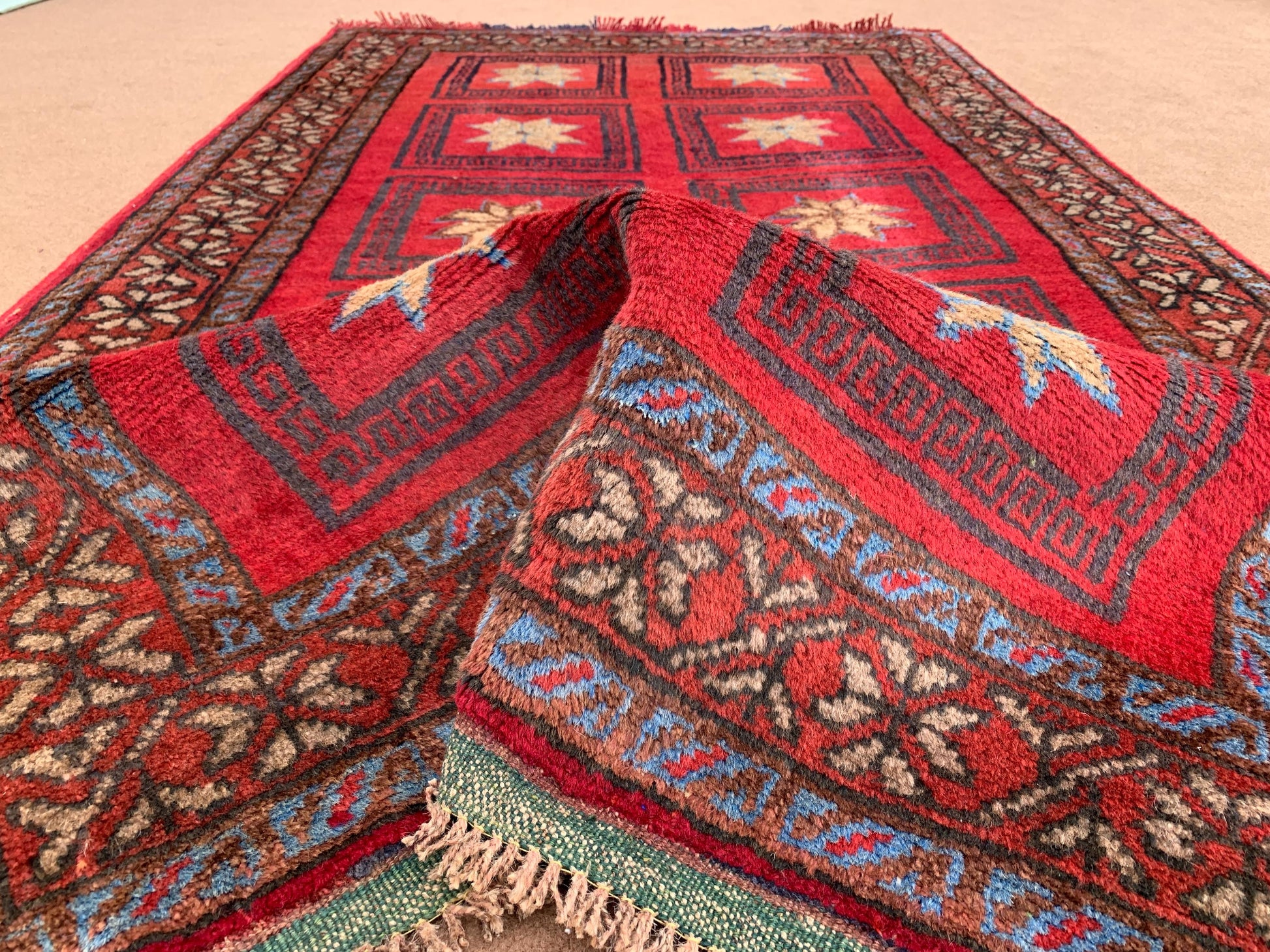 4x6 Ft Vintage Baluchi Rug, Afghan Hand Knotted Wool Rug, One of a kind Rug, Checkered design Rug, Oriental Rug, Bedroom Rug Hallway Rug etc