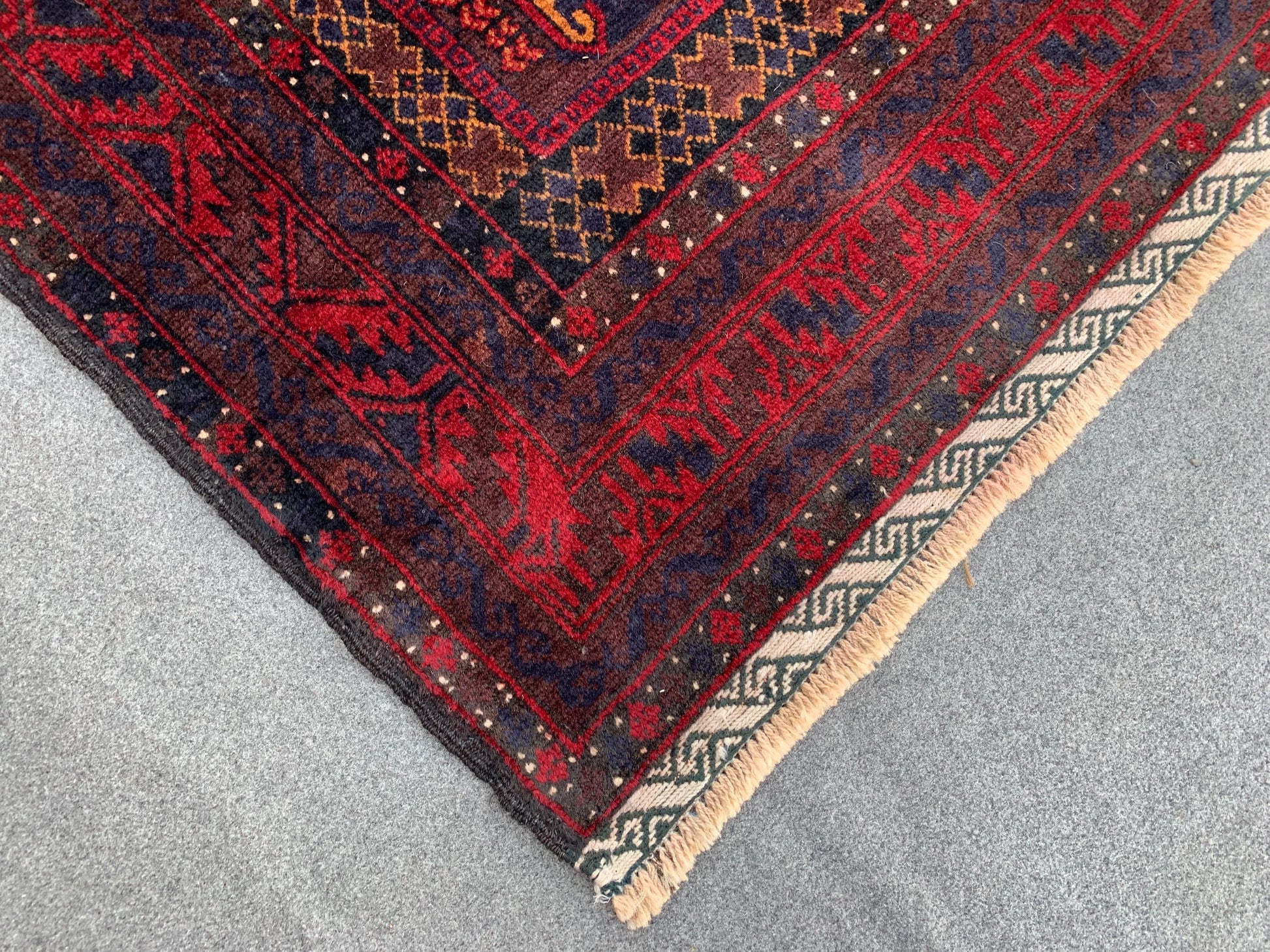 4x6 Vintage Rug, Natural Hand Knotted Afghan Wool Rug, Herati Baluchi Rug, Geometric Area Rug, Oriental Tribal Rug, Bedroom Rug Hallway Rug.