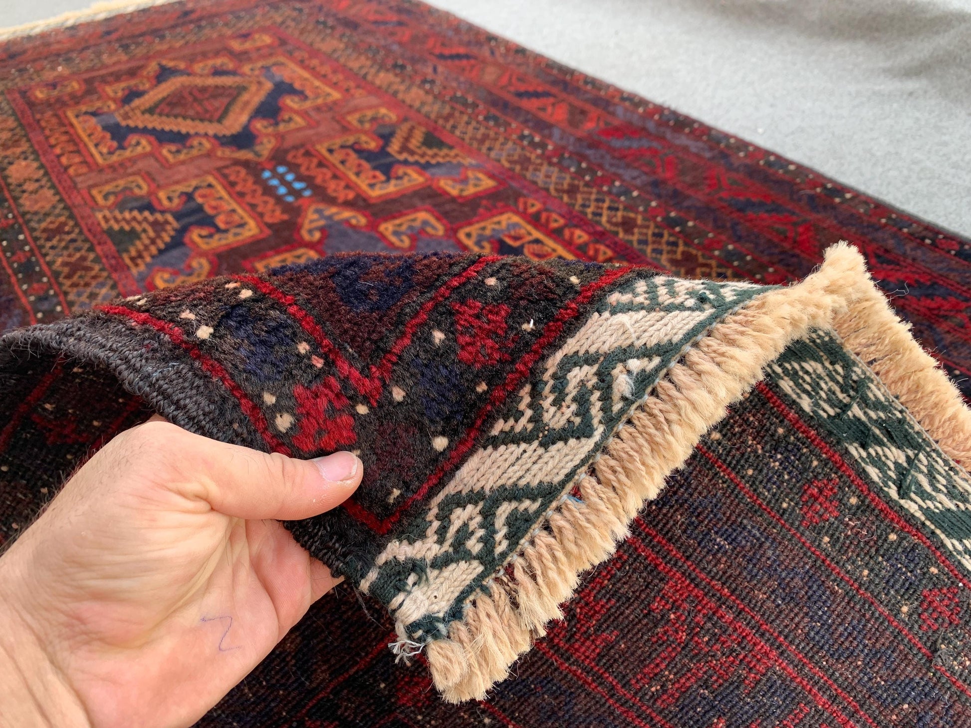 4x6 Vintage Rug, Natural Hand Knotted Afghan Wool Rug, Herati Baluchi Rug, Geometric Area Rug, Oriental Tribal Rug, Bedroom Rug Hallway Rug.