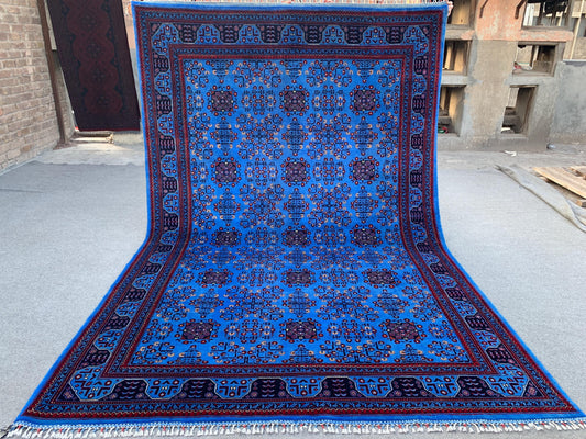 7x10 Ft Blue Bukhara Rug, Natural Afghan Hand Knotted Wool Rug, High Quality Bukhara Rug Oriental Rug Modern Rug, Living Room Rug 200x300 Cm