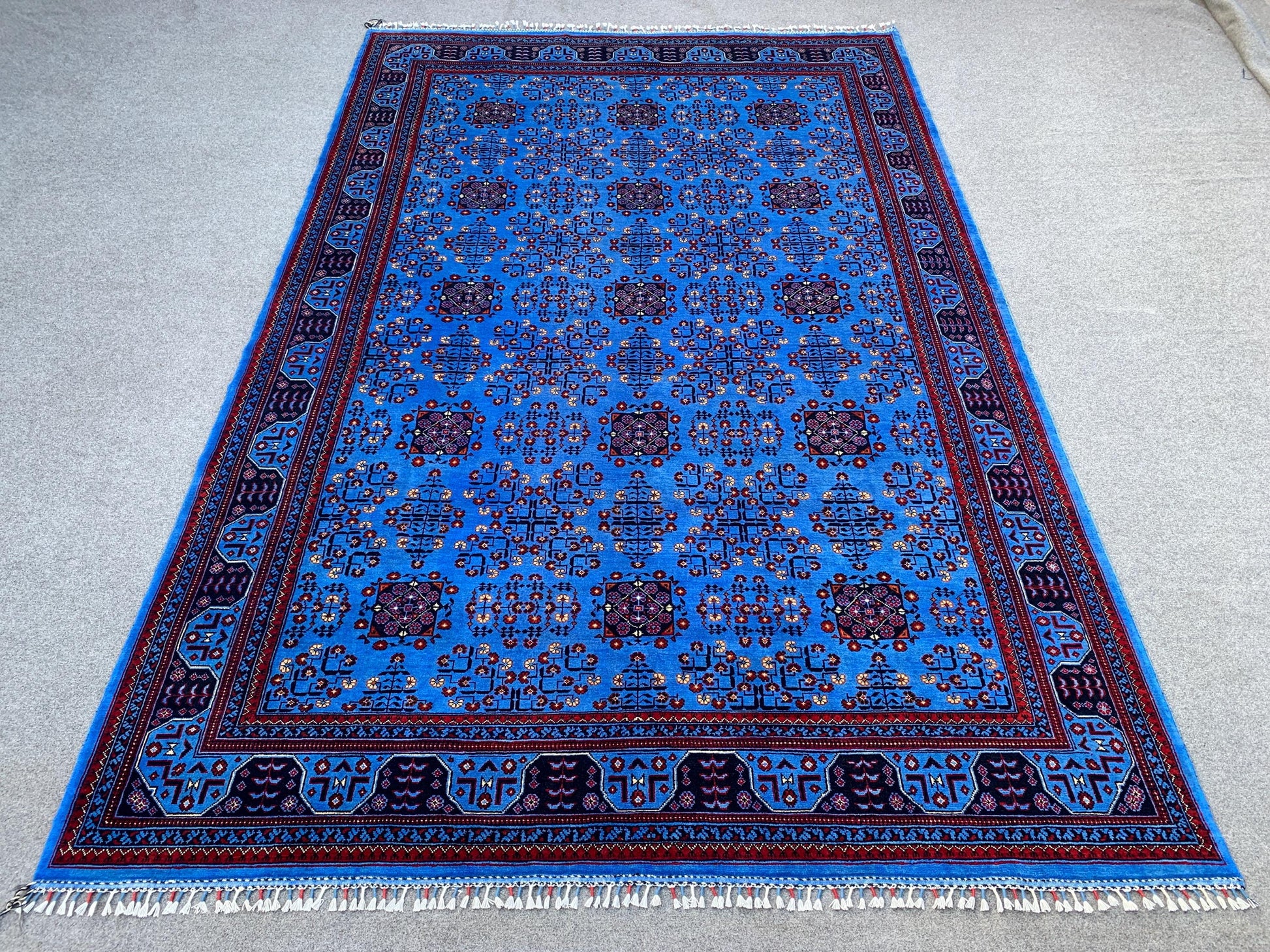 7x10 Ft Blue Bukhara Rug, Natural Afghan Hand Knotted Wool Rug, High Quality Bukhara Rug Oriental Rug Modern Rug, Living Room Rug 200x300 Cm