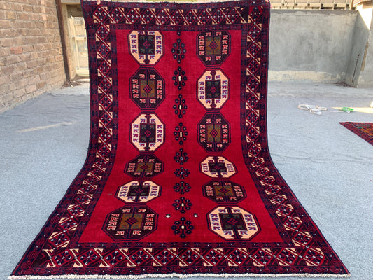 4x6 Ft Red Vintage Rug, Hand Knotted Afghan Wool Rug, Herati Baluchi Rug, Tribal Rug, Oriental Rug, Home Decor Rug, Bedroom Rug Hallway Rug.
