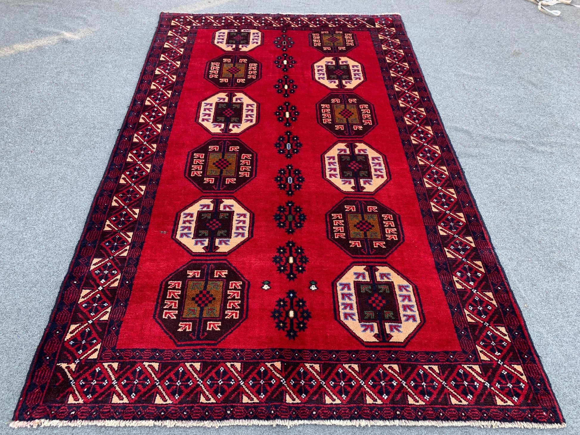 4x6 Ft Red Vintage Rug, Hand Knotted Afghan Wool Rug, Herati Baluchi Rug, Tribal Rug, Oriental Rug, Home Decor Rug, Bedroom Rug Hallway Rug.