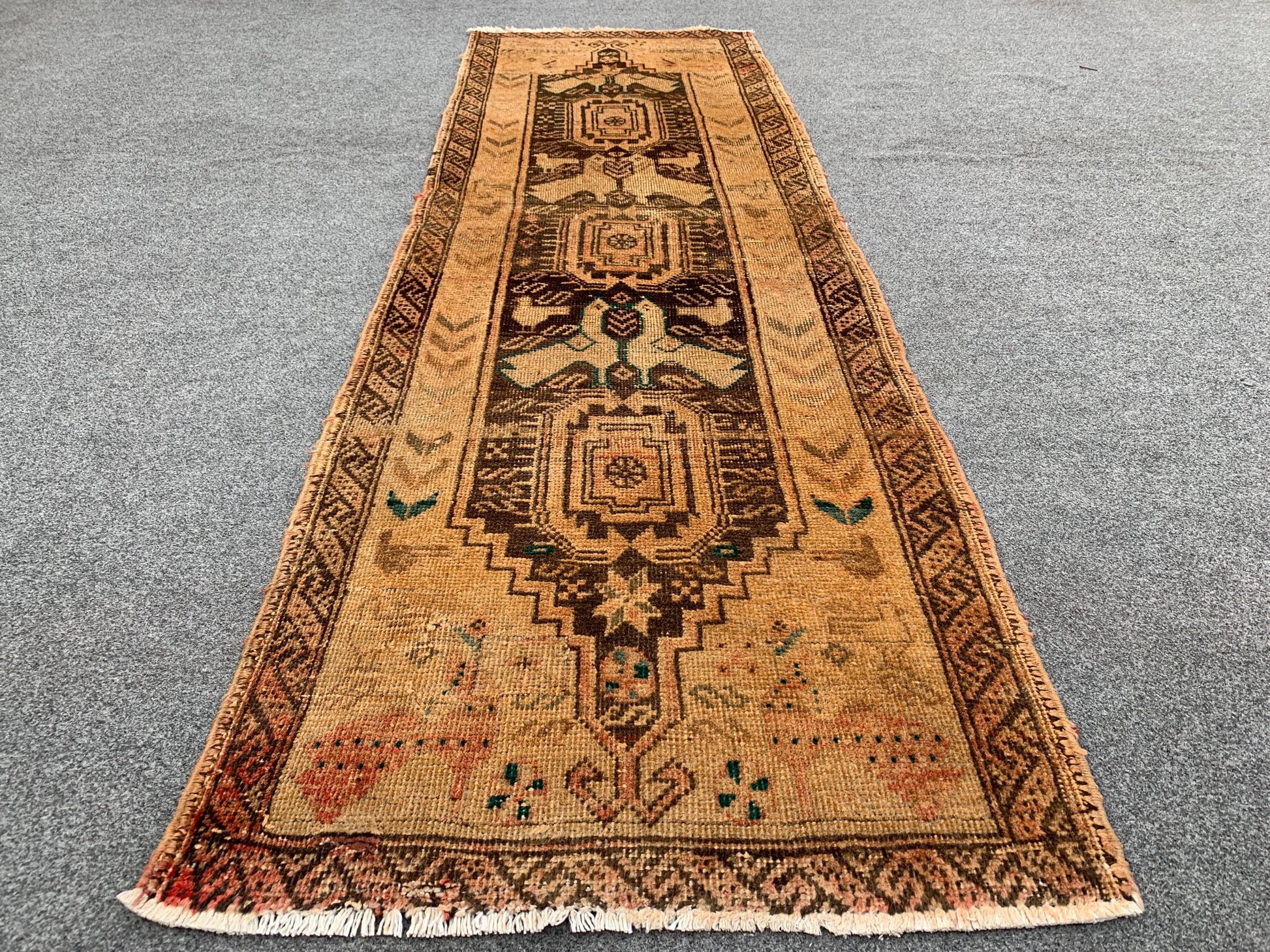 Antique Runner Rug 2x6 Ft Afghan Hand Knotted Runner Rug, Low Pile Rug, Vintage Pictorial Rug, Oriental Wool Rug Bedroom Hallway Runner Rug.