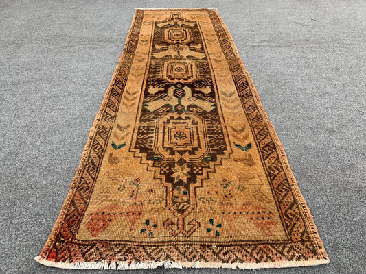 Antique Runner Rug 2x6 Ft Afghan Hand Knotted Runner Rug, Low Pile Rug, Vintage Pictorial Rug, Oriental Wool Rug Bedroom Hallway Runner Rug.